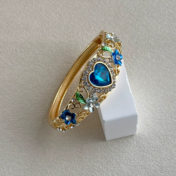 Enamel Heartshaped Wide Bangle Bracelet With Hollow Out Details And Plated Finish Fashion Jewelry