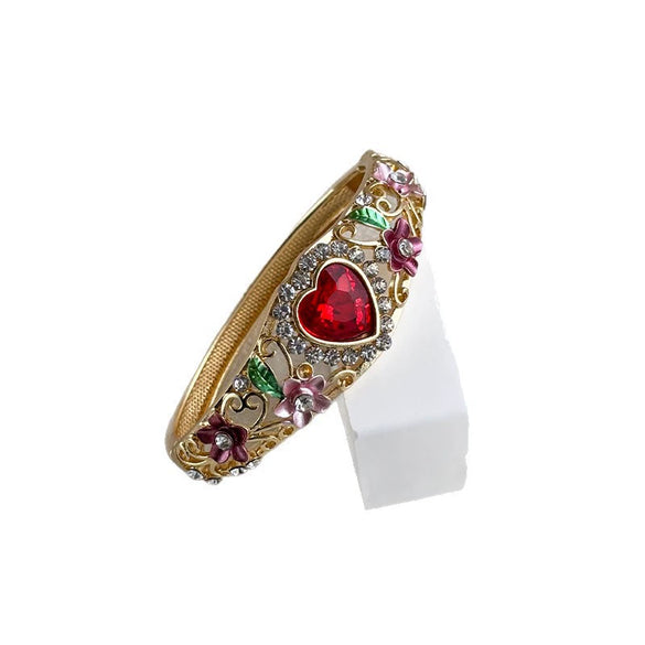 Enamel Heartshaped Wide Bangle Bracelet With Hollow Out Details And Plated Finish Fashion Jewelry