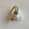 Enamel Heartshaped Wide Bangle Bracelet With Hollow Out Details And Plated Finish Fashion Jewelry
