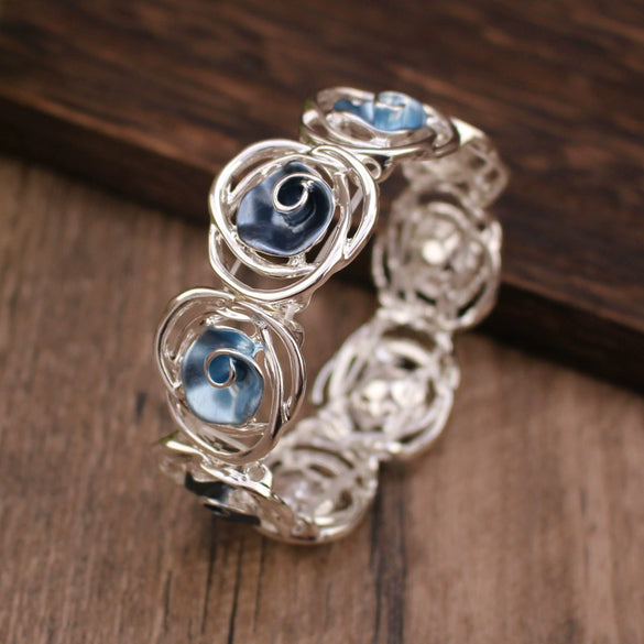 Enamel Hollow Rose Stretch Bracelet For Ladies Zinc Alloy With Painting Oil Treatment Original Design Plant Flowers Style