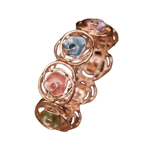 Enamel Hollow Rose Stretch Bracelet For Ladies Zinc Alloy With Painting Oil Treatment Original Design Plant Flowers Style