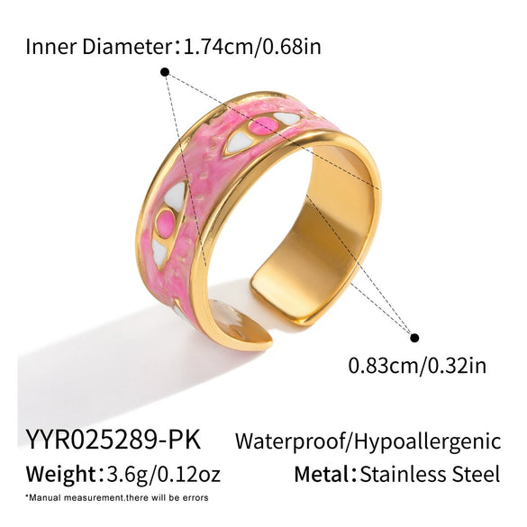 Enamel Oil Dripping Devil's Eye Ring For Girls Geometric Style Stainless Steel Electroplating Hand Jewelry
