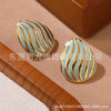 Enamel Striped Geometric Melon Seed Titanium Steel Women's Oildropping Thread Earrings
