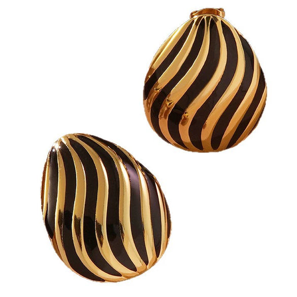 Enamel Striped Geometric Melon Seed Titanium Steel Women's Oildropping Thread Earrings