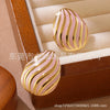 Enamel Striped Geometric Melon Seed Titanium Steel Women's Oildropping Thread Earrings