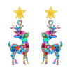 Engraved Acrylic Deer And Star Christmas Earrings For Women Animal Inspired Holiday Jewelry