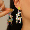 Engraved Acrylic Deer And Star Christmas Earrings For Women Animal Inspired Holiday Jewelry