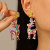 Engraved Acrylic Deer And Star Christmas Earrings For Women Animal Inspired Holiday Jewelry