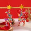 Engraved Acrylic Deer And Star Christmas Earrings For Women Animal Inspired Holiday Jewelry