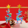 Engraved Acrylic Deer And Star Christmas Earrings For Women Animal Inspired Holiday Jewelry