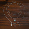 Ethnic Bohemian Style Multi Layer Turquoise Retro Three Layer Necklace With Sunflower Leaf Pendant For Women Made Of Alloy Featuring Electroplating Treatment And Cross Chain Style