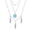 Ethnic Bohemian Style Multi Layer Turquoise Retro Three Layer Necklace With Sunflower Leaf Pendant For Women Made Of Alloy Featuring Electroplating Treatment And Cross Chain Style