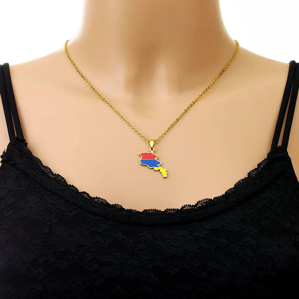 Ethnic Style Cool Style Map Flag 201 Stainless Steel 304 Stainless Steel Enamel Plating 18K Gold Plated Couple Pendant Necklace