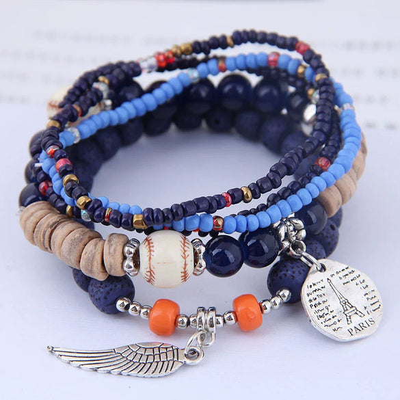 Ethnic Style Geometric Alloy Tribal Women's Bracelet With Disc Tower Wings And Rice Beads