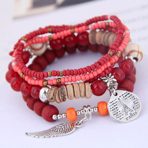 Ethnic Style Geometric Alloy Tribal Women's Bracelet With Disc Tower Wings And Rice Beads