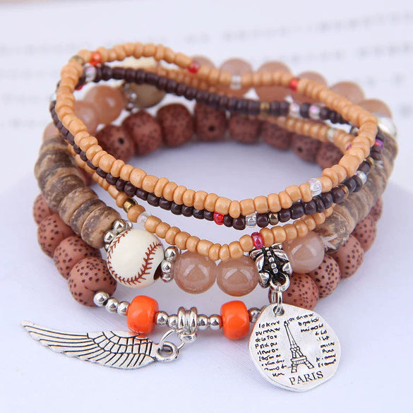 Ethnic Style Geometric Alloy Tribal Women's Bracelet With Disc Tower Wings And Rice Beads