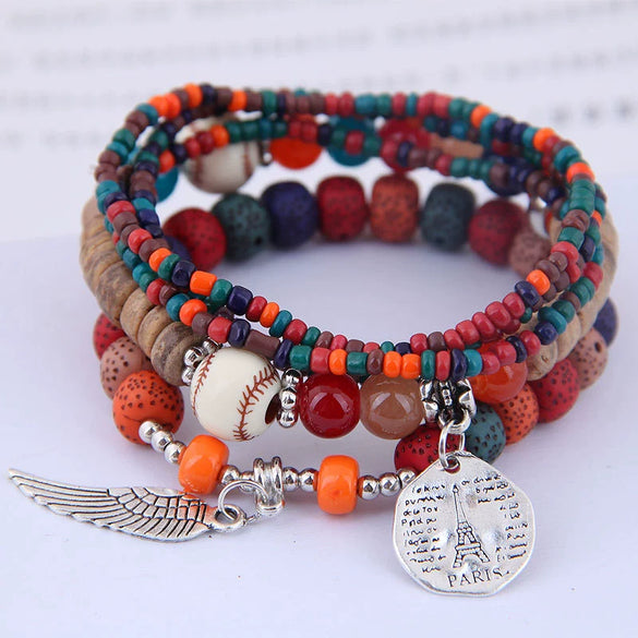 Ethnic Style Geometric Alloy Tribal Women's Bracelet With Disc Tower Wings And Rice Beads
