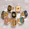Ethnic Style Geometric Natural Stone Copper Inlay Natural Stone Open Ring 1 Piece