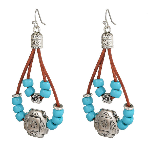 Ethnic Style Vintage Alloy Turquoise Flower Earrings Set With Diamonds