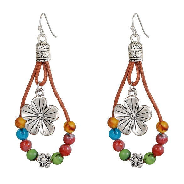 Ethnic Style Vintage Alloy Turquoise Flower Earrings Set With Diamonds