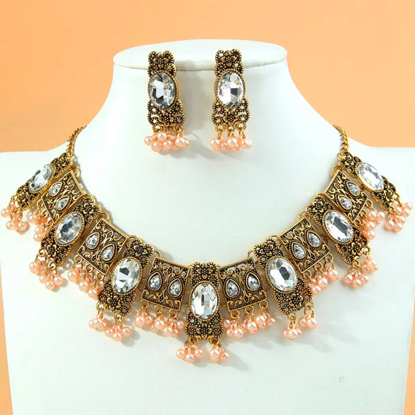 Ethnic Style Water Droplets Alloy Inlay Glass Pearl Women'S Jewelry Set