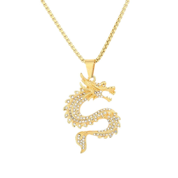 Europe And America Cross Border Hip Hop New Arrival Twelve Zodiac Dragon Pendant Chinese Style Gold-Plated Full Diamond Pendant Men's And Women's Sweater Chains