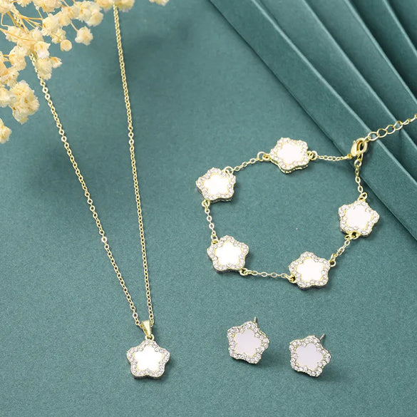 Copper Elegant Simple Style Plating Flower Diamond Jewelry Set
