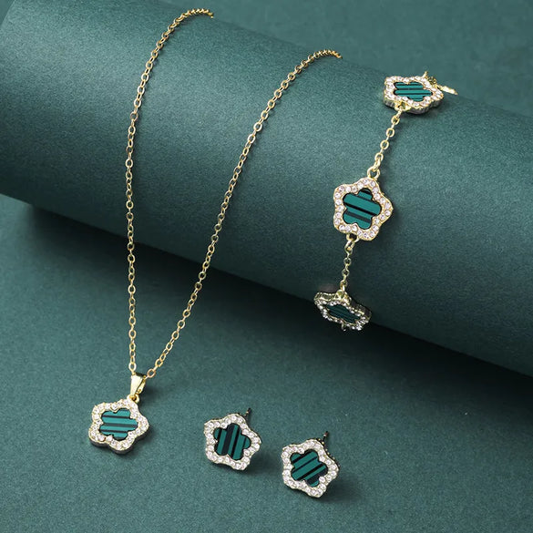 Copper Elegant Simple Style Plating Flower Diamond Jewelry Set