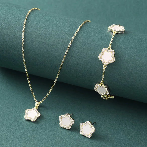 Copper Elegant Simple Style Plating Flower Diamond Jewelry Set