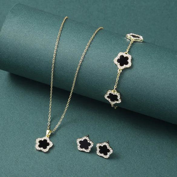 Copper Elegant Simple Style Plating Flower Diamond Jewelry Set