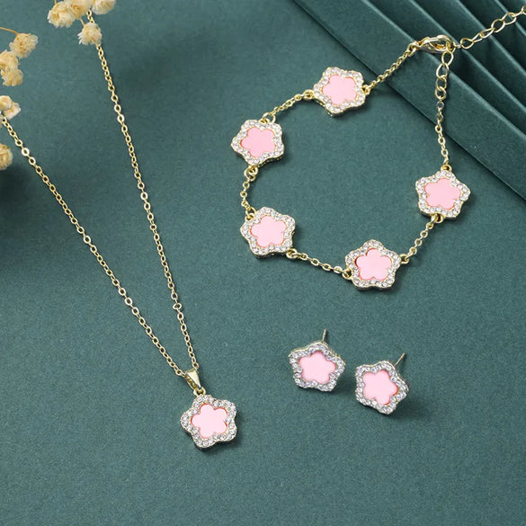 Copper Elegant Simple Style Plating Flower Diamond Jewelry Set
