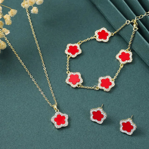 Copper Elegant Simple Style Plating Flower Diamond Jewelry Set