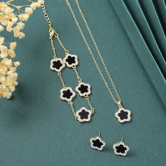 Copper Elegant Simple Style Plating Flower Diamond Jewelry Set
