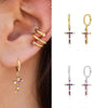 Europe And America Cross Border Sterling Silver Needle Trendy Cross Inlaid Zircon Colorful Crystals Female Earrings Fashionable Personalized Earrings Earrings
