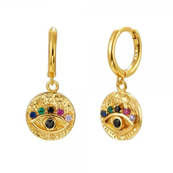 European And American Fashion Trend Demon Eye Earrings Color Zircon Personality Temperament Round Earrings