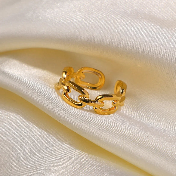 European And American New 18k Gold-plated Stainless Steel Jewelry Square Buckle Chain Open Ring