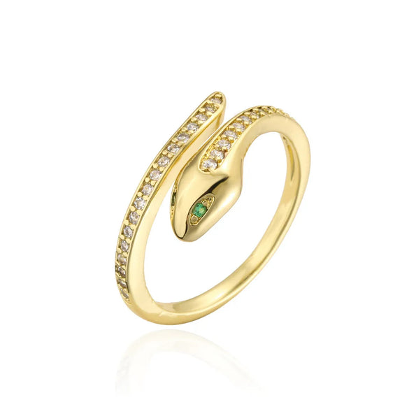 European And American New Copper-Plated 18k Gold Zircon Green-Eyed Snake Ring