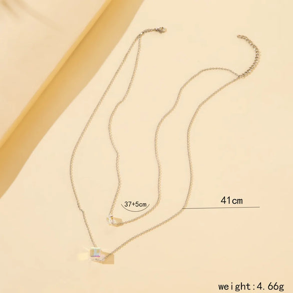 European And American New Fashion Square Heart Crystal Pendent Multilayer Necklace Wholesale