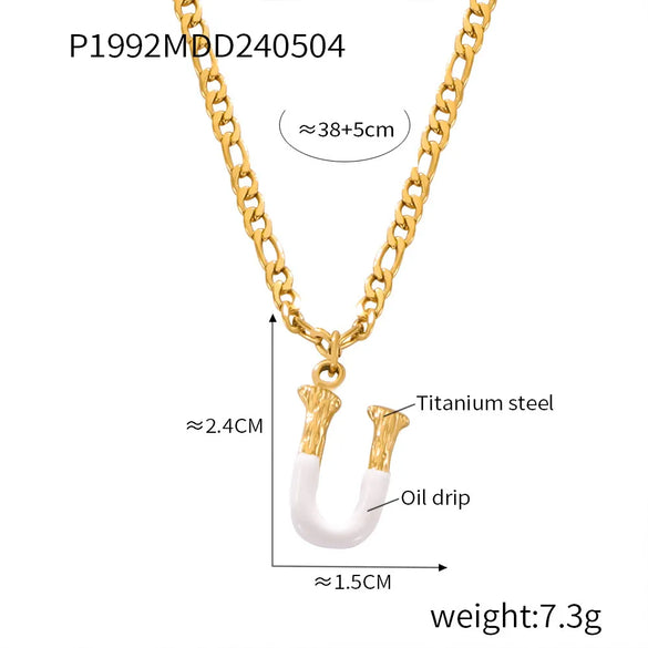 Wholesale Jewelry Basic Letter Titanium Steel Enamel Plating Pendant Necklace