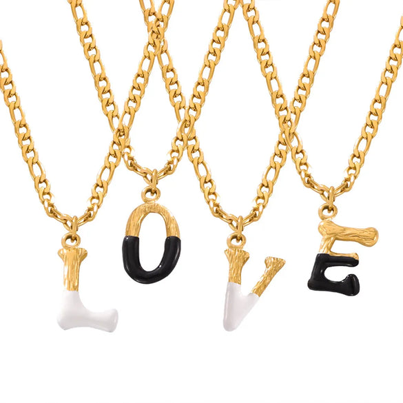 Wholesale Jewelry Basic Letter Titanium Steel Enamel Plating Pendant Necklace