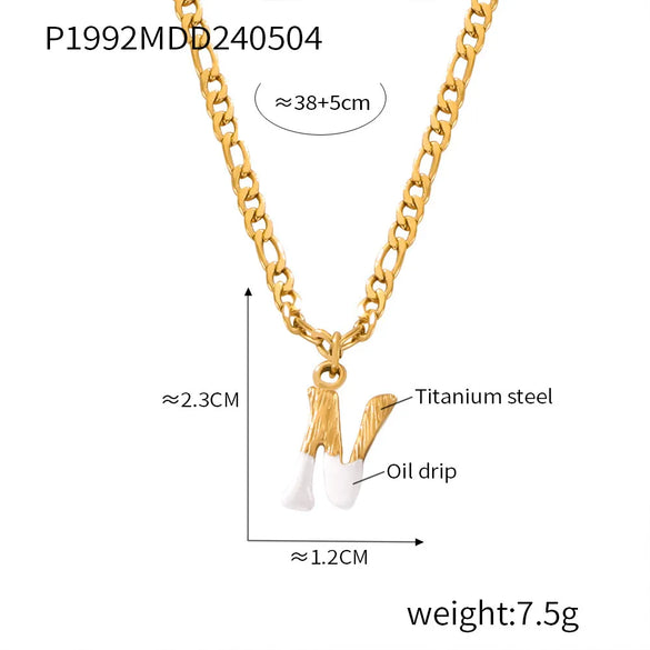 Wholesale Jewelry Basic Letter Titanium Steel Enamel Plating Pendant Necklace