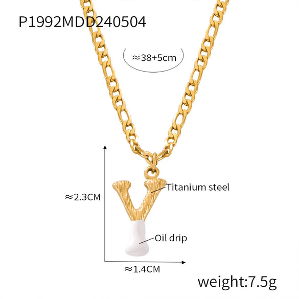 Wholesale Jewelry Basic Letter Titanium Steel Enamel Plating Pendant Necklace