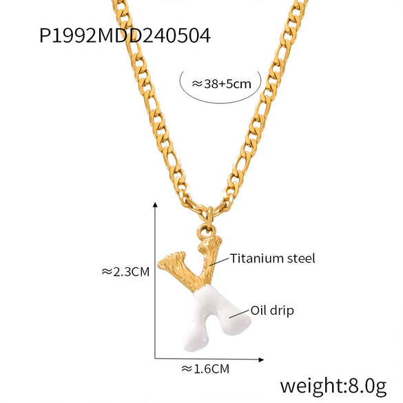 Wholesale Jewelry Basic Letter Titanium Steel Enamel Plating Pendant Necklace