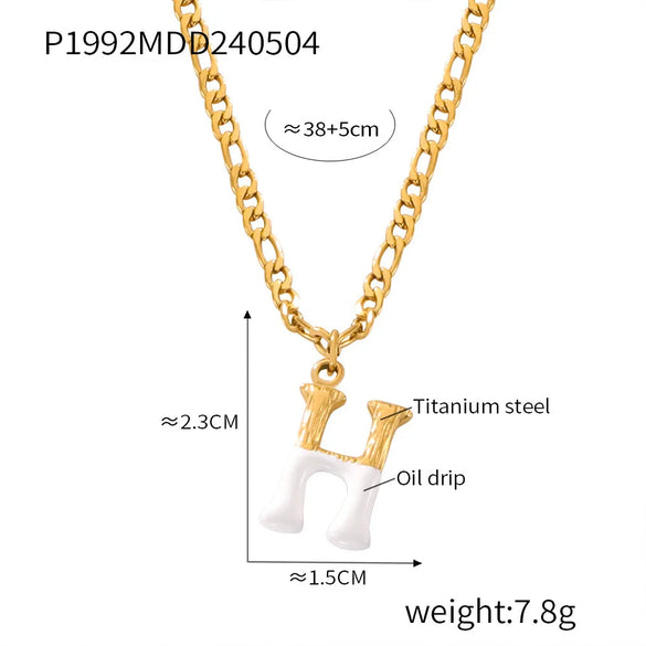 Wholesale Jewelry Basic Letter Titanium Steel Enamel Plating Pendant Necklace