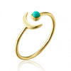 European And American Simple Cold Wind 18k Gold Copper Ring Turquoise Ball Moon Creative Open Ring