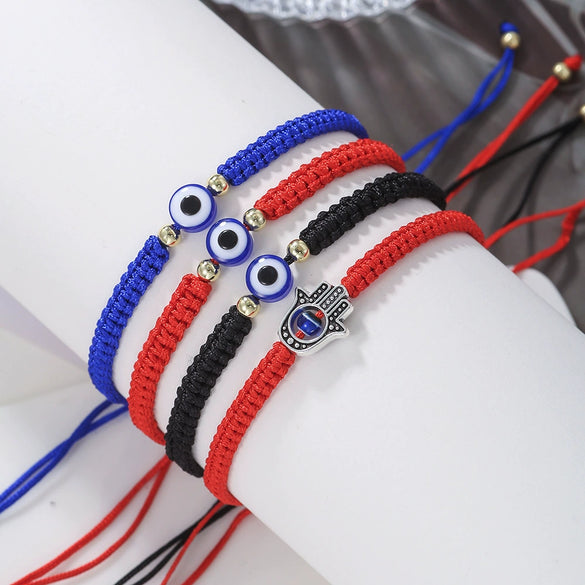 Evil Eye Geometric Braided Rope Adjustable Friendship Bracelet Electroplated