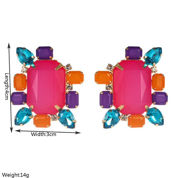 Exaggerated Alloy Earrings Inlaid With Colored Diamonds