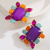 Exaggerated Alloy Earrings Inlaid With Colored Diamonds