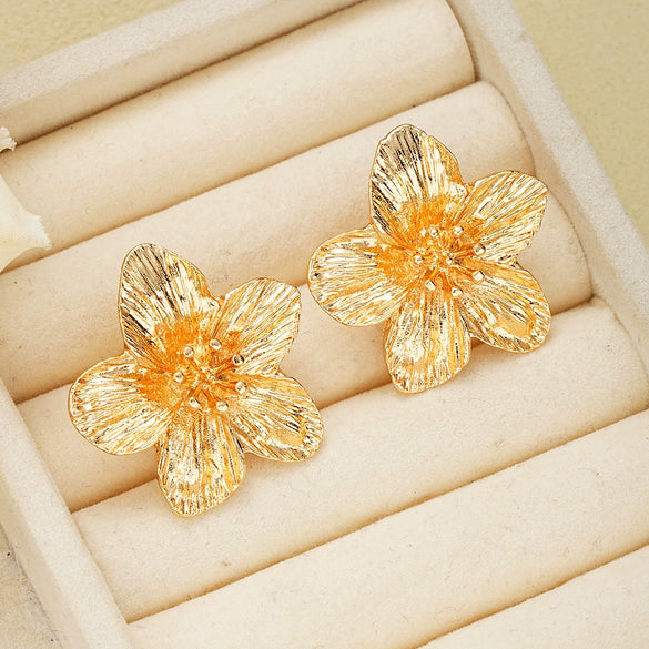 Exaggerated Alloy Fivepetal Flower Earrings For Women Electroplated