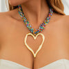 Exaggerated Alloy Love Heart Geometric Pattern Pendant Necklace Jewelry With Ball Chain And Electroplating